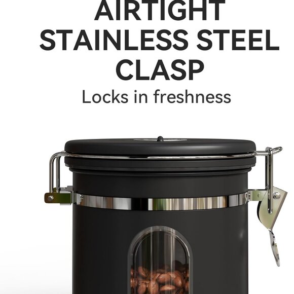Veken Coffee Canister with Window, Airtight Stainless Steel  16OZ, Black - Picture 3 of 6